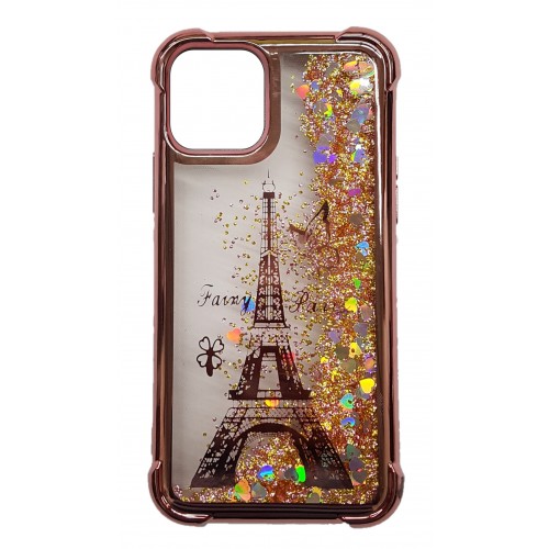 iP14Plus Waterfall Protective Case Rose Gold Eiffel Tower